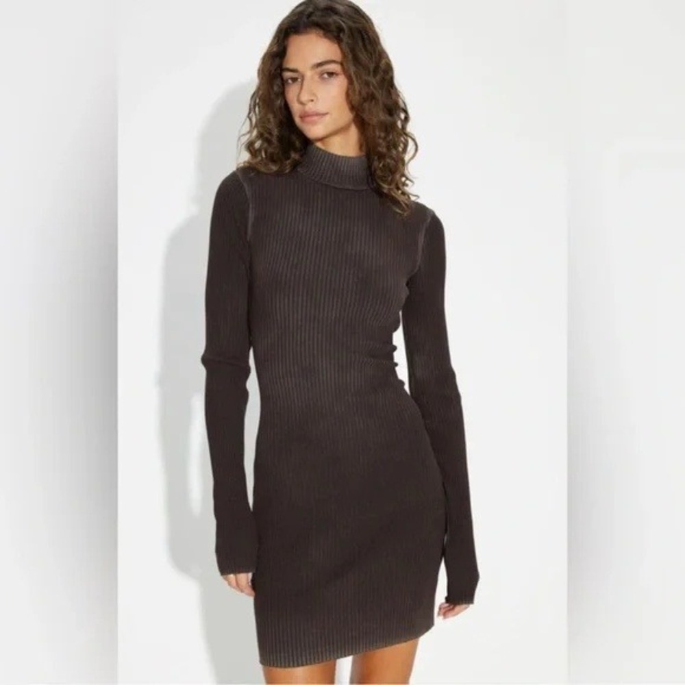 Cotton Citizen Ibiza Mini Dress Small Vintage Black Ribbed Bodycon NWT Mock Neck